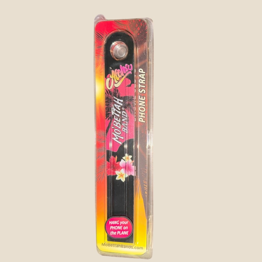 Mo Bettah Band Black Aloha Phone Strap Airplane Seat Mount Tropical Hibiscus New